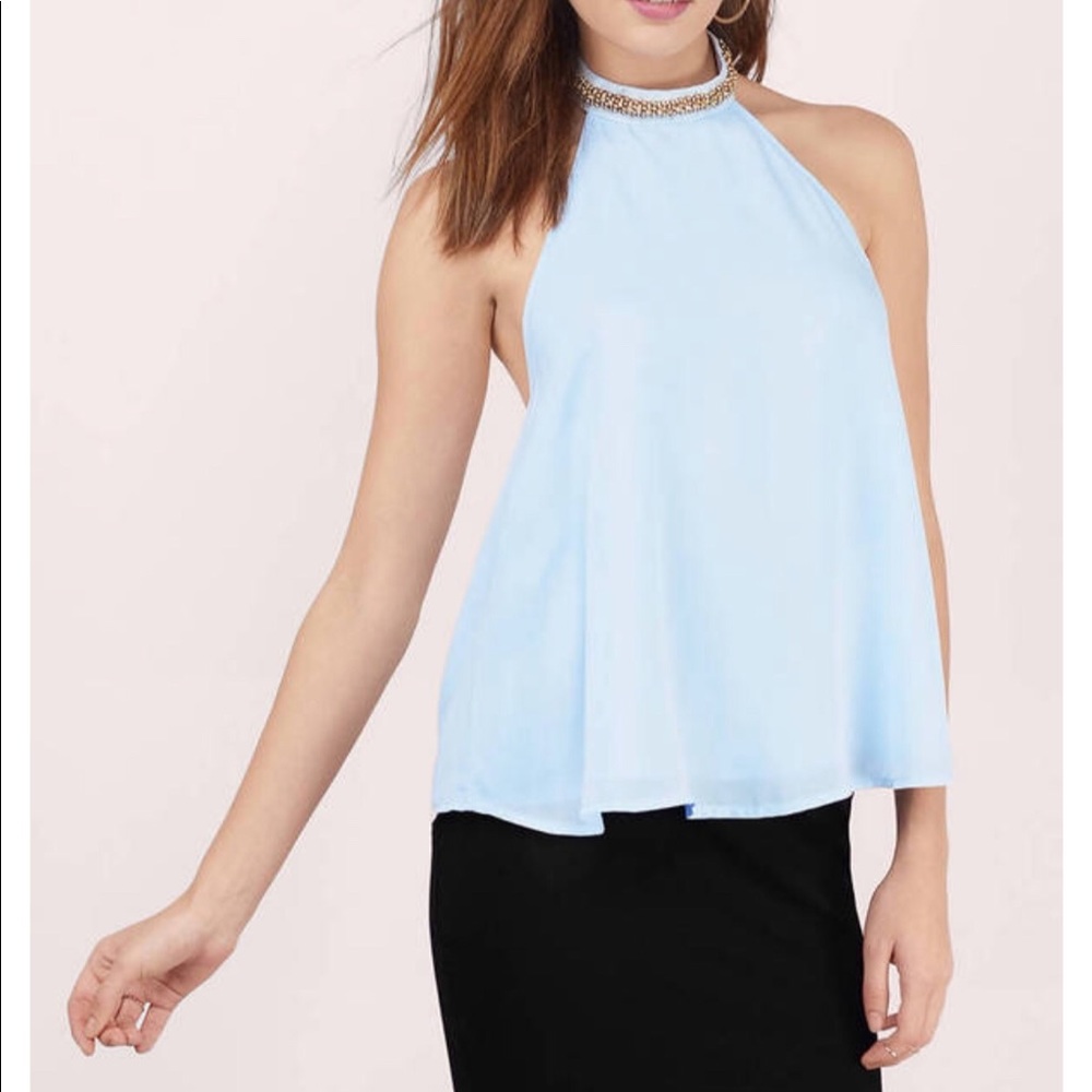 Tobi Halter Top in lovely flowy blue color